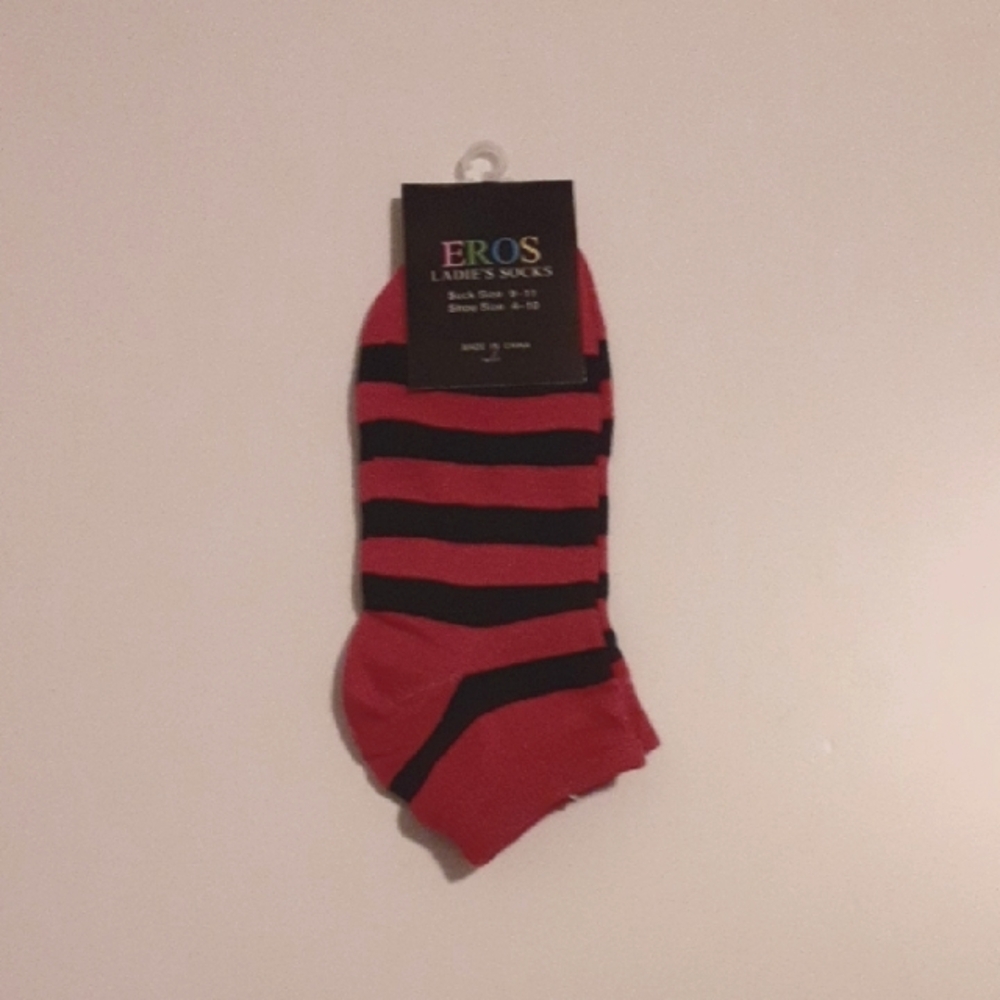 Pink and Black Striped Ankle Socks